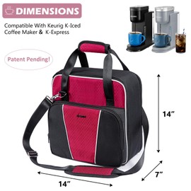 BAGSPRITE Keurig K-Express & K-Iced Coffee Maker Travel Bag with Multiple Pockets, Shoulder Strap & Top Handle, Compatible with Keurig K-Express & K-Iced, Red-Black
