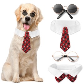 K1tpde Dog Necktie with Sunglasses - 4PCS Dog Neck Ties and Bow Mix Adjustable Neckties for Medium Large Dog Bulk Pet Bow Ties Collar for Dogs Daily Wearing Holiday Birthday Wedding Costumes(Large)