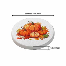Autumn Leaves & Pumpkins Coasters - Set of 2 Unique Cute Cork Ceramic Absorbent Drink Coasters for Coffee Table, Cup & Bar