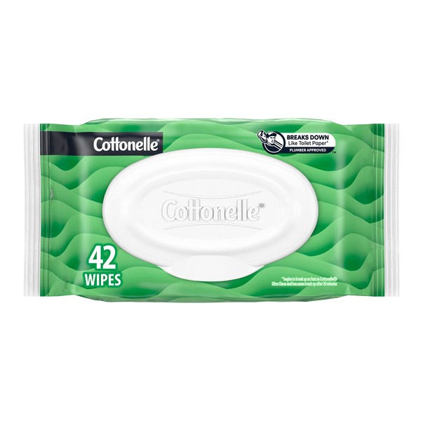 Cottonelle GentlePlus Flushable Wet Wipes with Aloe & Vitamin E, Adult Wet Wipes, 1 Flip-Top Pack, 42 Wipes per Pack (42 Total Flushable Wipes)
