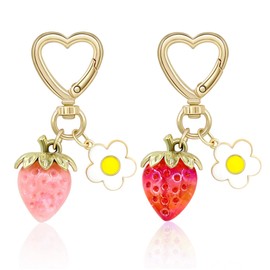 KAOJINBA Strawberry Gifts Keychain Cute Strawberry Heart Flower Key Chains Accessories Decor for Women Girls Bag Purse Gifts Ideas (2 Pcs)