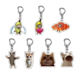 Jamortty Banana Cat Keychains Y2k Kawaii Meme Funny Keychains Phone Car Weird Cute Bag Backpack Purse Charms 7PCS (Style 1)