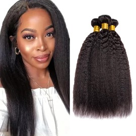 Yaki Human Hair Bundles Yaki Straight Bundles Natural Black Color 20 22 24 Inch Unprocessed Brazilian Remy Hair Extensions Kinky Straight Bundles Human Hair Double Weft 3 Bundles Hair Weave