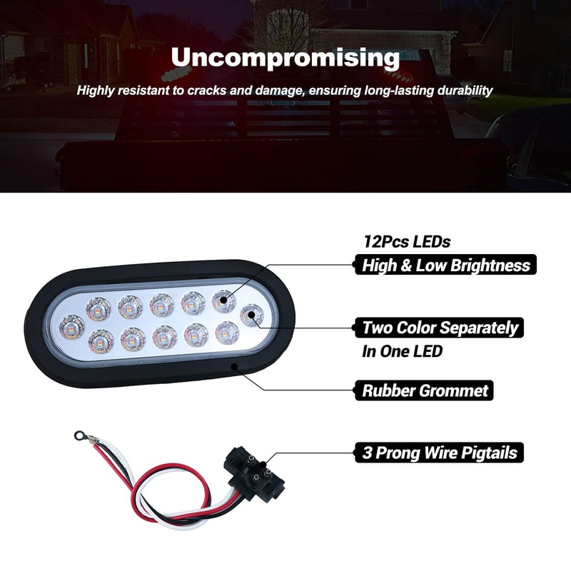 6 Inch Oval Dual Revolution LED Tail Lights Red Stop