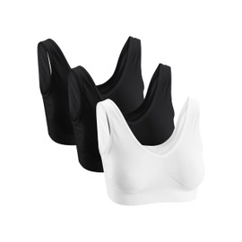 Basic Treasure Pack of 3 Women's Bustier Bra without Underwire, Non-Wired Seamless Comfort Bra, Bustier without Underwire, with Removable Padding, Seamless, Padded and Soft Bra, Black, white, black