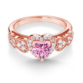 Gem Stone King 18K Rose Gold Plated Silver Gemstone Birthstone Heart Engagement Ring | 6MM Heart Shape | Wedding Engagement Anniversary Promise Ring For Women | Available In Size 5, 6, 7, 8, 9