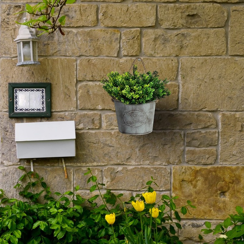XONOR 4Pcs Galvanized Metal Hanging Wall Planter, Rustic Wall Flower