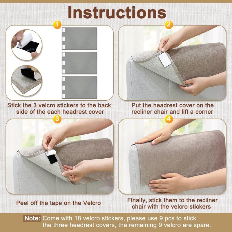 ECISZ Recliner Headrest Protector 3 Pieces Headrest Cover for Recliner