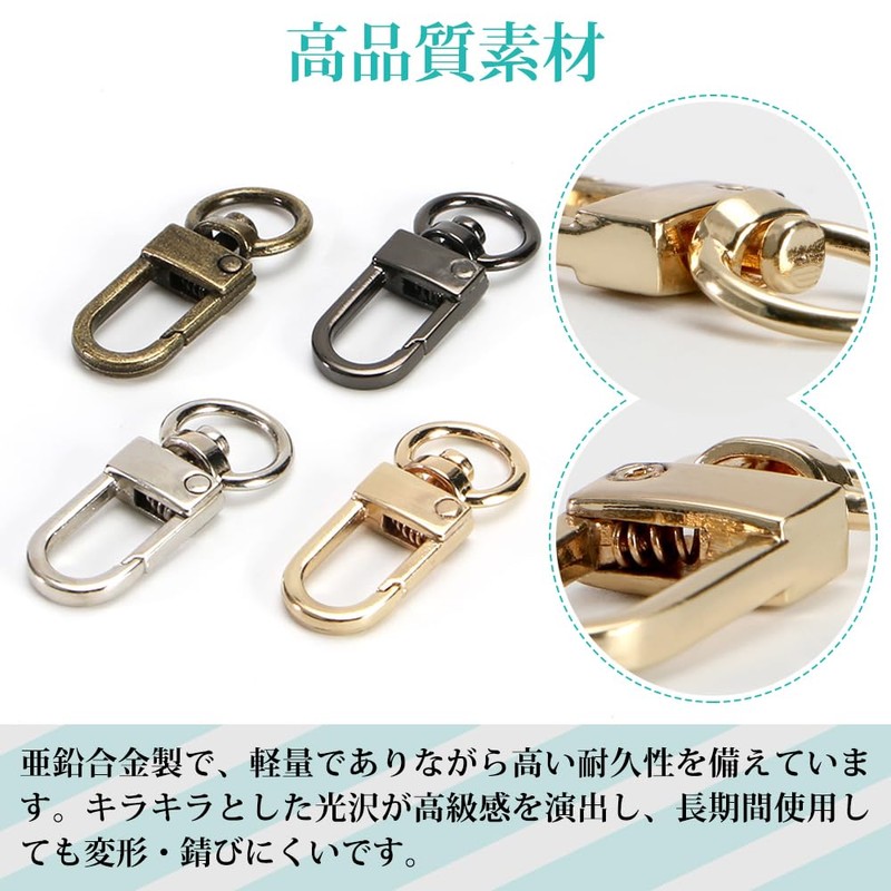 YFFSFDC キーホルダー 10個セット 金具 ナスカン 回転カン フック 360度回転 キーリング ストラップ