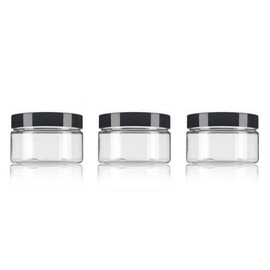 3Pcs 250G Empty Clear Plastic Jars with Black Lids Wide Mouth Round Airtight Storage Containers Vials Bottles for Cosmetic Cream Samples Food Jewelry Craft