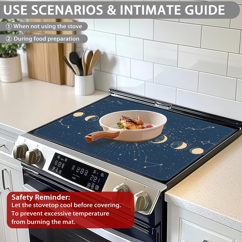 Stove Top Cover for Electric Stove,Retro Moon Phase Anti-Slip Heat