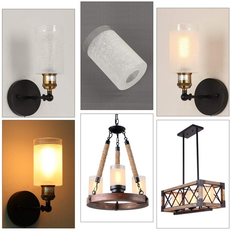 Anmire 2 Pack White Linen Frosted Glass Lamp Shade, Cylinder