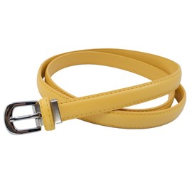 YEHMAN Women's classic slim belt 2 cm in split cowhide leather adjustable 120 cm, Yellow, 120 cm