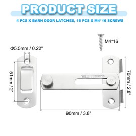 PATIKIL Barn Door Latches, 4 Pack 3.5 x 2.8 Inch Stainless Steel Barn Gate Flip Latch Sliding Door Latch Safety Door Lock with Screws for Cabinet Closet, Silver