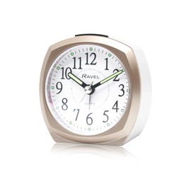 Ravel - Midsize Small Two Toned Pastille Alarm Clock with Snooze and Light - Analogue Quartz - RC047.2 - White/Bronze
