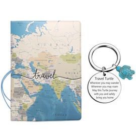 Travel Turtle Keychain Travel Map Book Holder Travel Themed Keychain Passport Holder Set Travel Must Haves for Men Women Gift for Friends Colleague Graduation Birthday