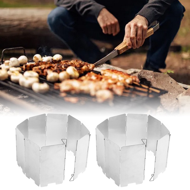 2Pcs Outdoor Stove Windscreen Foldable Portable Stainless Steel Camping Cooking