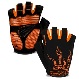 MOREOK Cycling Gloves Bike Gloves for Men/Women-[5MM Gel Pad] Biking Gloves Half Finger Bicycle Gloves Exercise Workout Gloves for Cycling/Weight Lifting/Gym/Motorcycle/Rowing AK050 Orange-M
