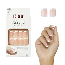 KISS Salon Acrylic French French Manicure Fake Nails Kit - Bonjour, Short - Acrylic Infused Technology, Strong, Professional, Salon Quality, Flawless 