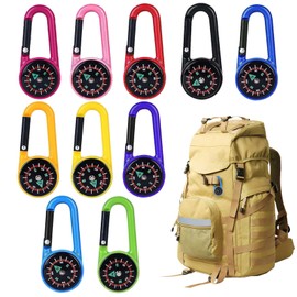 Pack of 10 Compass Keyrings, Mini Compass, Multifunctional Portable with Carabiner Hook for Camping, Hiking, Climbing