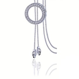 Long Sweater Necklaces for Women Sterling Silver CZ Round Circle Pendant Necklaces Crystal Adjustable Charm Y Snake Chain Necklaces Statement Fashion Jewelry for Winter Wedding Party Evening Christmas