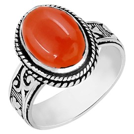 Carnelian Ring Size 5 Sterling Silver Plated For Women, Orange Stone July Birthstone Southwest Bohemian Jewelry Christmas Mother's Day Gifts For Her