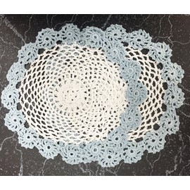 Fennco Styles Handmade Two-Tone Floral Crochet Tray Doilies, 9" Round, 2-Piece - Baby Blue Cloth Placemats for Everyday Use, Holidays, Home Décor, Cocktail Party, Tea Party, Special Occasion