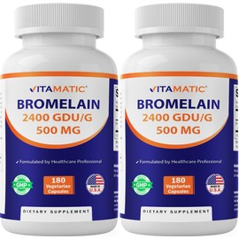 Vitamatic Bromelain Supplement 500mg – 2400 GDU/g – 180 Capsules - 2 Pack