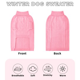 HUMLANJ Large Dog Sweater, Thermal Knitted Dog Sweater for Cold Weather,Turtleneck Long Sleeve Cable Knitwear, Large Solid Pullover Pet Sweater for Medium Large Dogs SM Pink