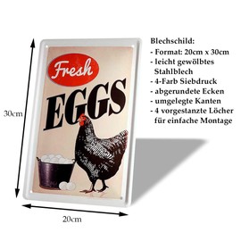 Tin Sign Fresh Eggs - Vintage Retro Decorative Metal Sign - Sign for Chicken Breeders Chicken Holders Chicken Experts - Decoration Chicken Coop Chicken Hotel Chicken Board Kitchen Dining Room Garden -