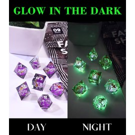 SIQUK 7 Pieces Liquid Core Dice Koi Fish DND Dice Play Cube Glow in the Dark Polyhedral Dice Set D4 D6 D8 D10 D12 D20 D% for DND RPG MTG
