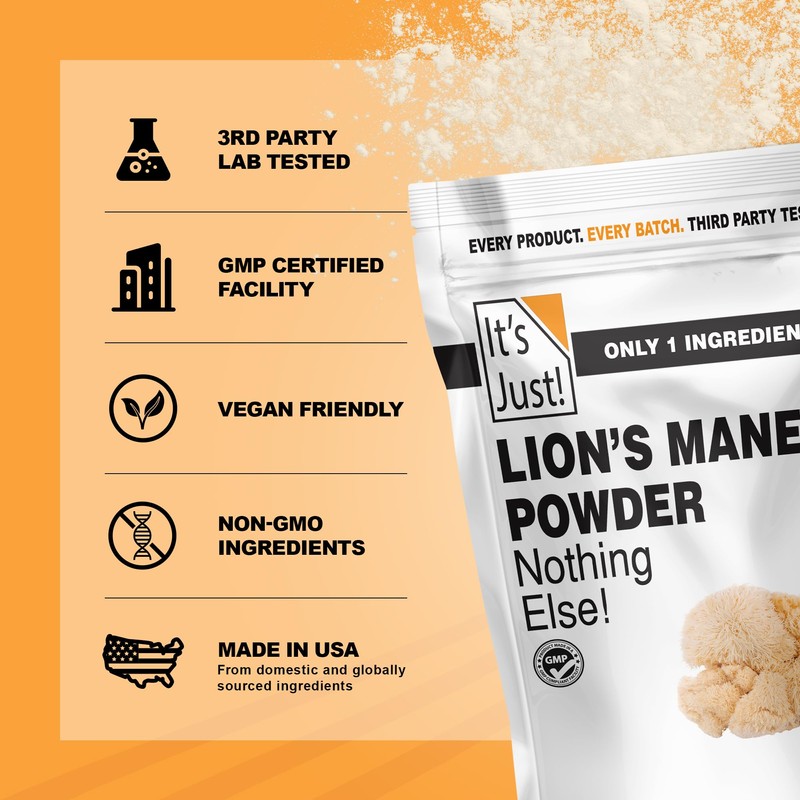 It's Just! - Lion's Mane Mushroom Powder, Natural Raw Superfood,