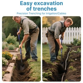 CGRNKT 4-Inch Heavy Duty Trench Shovel with Blue Fiberglass Handle,Narrow Trenching Shovel for Digging, Gardening, and Landscaping,56 inches