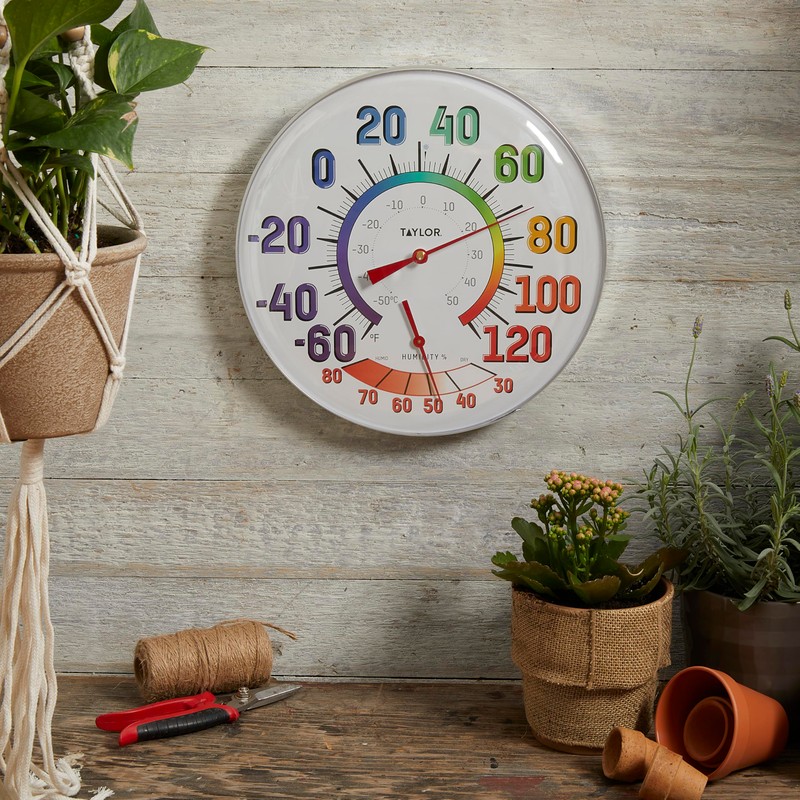 Taylor Metal Wall Indoor Outdoor Thermometer and Hygrometer, Easy to