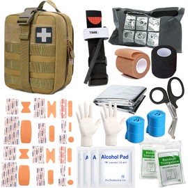 152 Piece Hiking First Aid Kit, Ifak Trauma Kit, Tactical Medical Kit Pouch Refill Supplies for Survival Camping Hiking Travel (TAN)