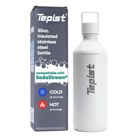 Tepist ThirtyO 30oz Stainless Steel Bottle Compatible with Sodastream Machines | Powder Coated White | Vacuum Sealed | Double Walled | Leak-Proof | Easy to Carry | Reusable Bottle