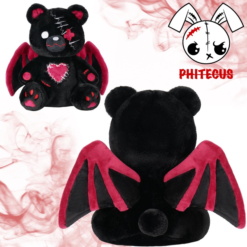 PHITECUS Emo Gothic Bear Plush with Wings - Cute Creepy