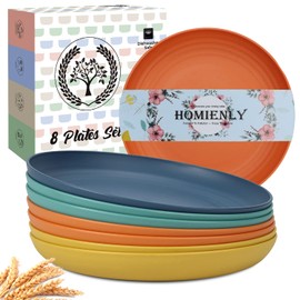 Homienly Deep Dinner Plates Set of 8 Alternative for Plastic Plates Microwave and Dishwasher Safe Wheat Straw Plates for Kitchen Unbreakable Kids Plates with 4 Colors (Colorful, 11 inch)