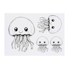 4 x 'Cute Jellyfish ' Temporary Tattoos - Water Resistant, Skin-Safe, Non-Toxic Transfers, Mixed Sizes (TO00082084)