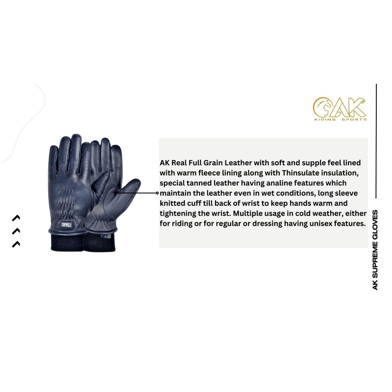 AK Supreme Winter Leather Horse Riding Gloves (Black, M)