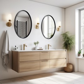 POZINO 20"x28" Bathroom Mirror for Over Sink, Beveled Edge Mirror, Black Oval Mirrors, Modern Rounded Vanity Wall Mirrors in Premium Stainless Steel Frame, Wall Mount Hangs Horizontal Or Vertical