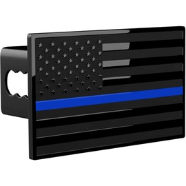eVerHITCH US American Flag Chrome Emblem Trailer Metal Hitch Cover Fits 2" Receivers Black & Black with Thin Blue line