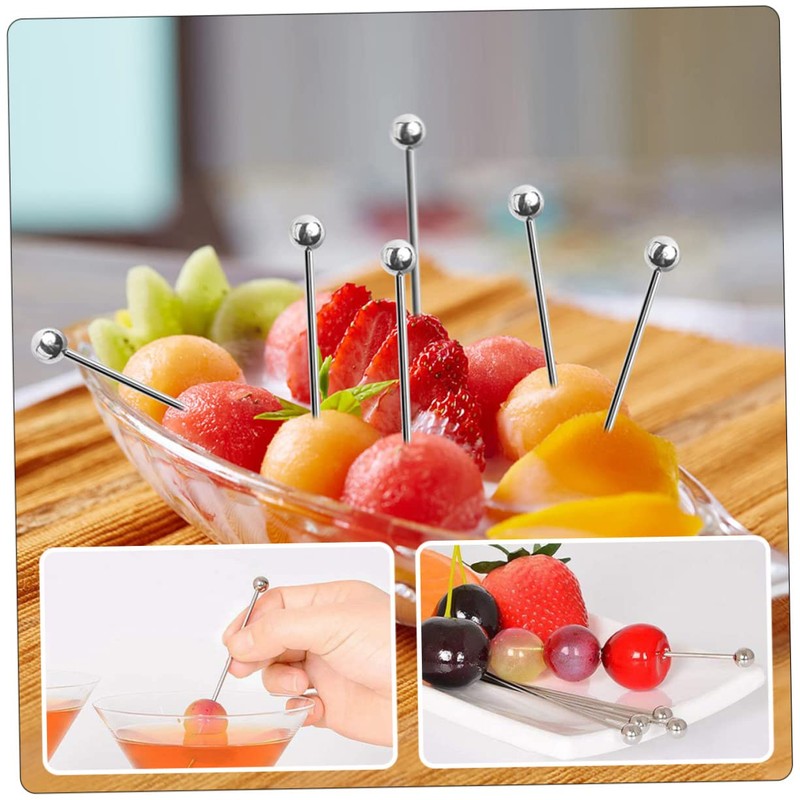 GRIRIW 10pcs Multi-Functional Food Picks Set Stainless Steel Cocktail Skewers