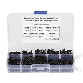 Tornillos autorroscantes M3, acero inoxidable negro de 450 piezas M3 * 5/6/7/8/10/12/14/16/18 Tornillos autorroscantes de cabezal transversal Juego de surtido de sujetadores de carpintería