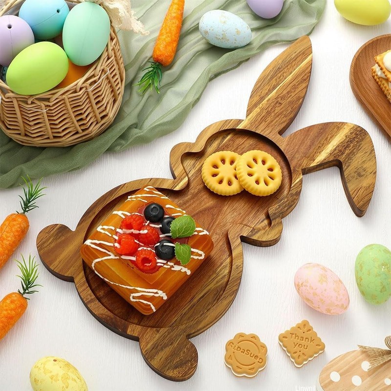 Farmhouse Bunny Serving Wood Trays (Set of 1),Nesting Rabbit-Shaped Wooden