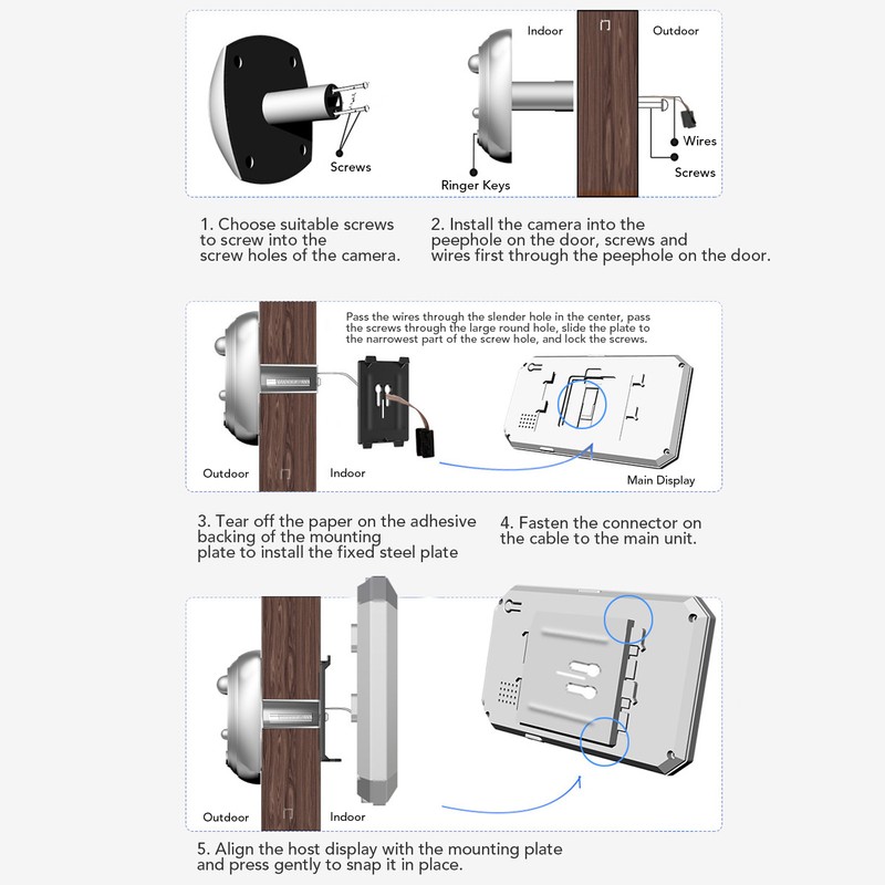 Digital Peephole Doorbell Camera 3.97 Inch 200W HD 135° Wide