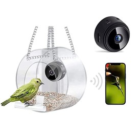 Petyoung Smart Birdfeeder with HD 1080P Camera for Outdoor Bird Watching, Transparent Birdhouse for Close Up View Photo Taking Video Recording