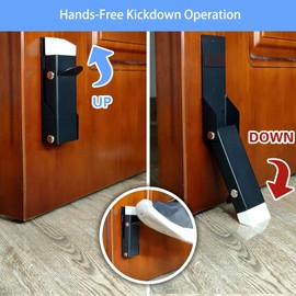 No Drilling Door Stop, Self Adhesive Door Stoppers for Bottom of Door, One Touch Kickdown Door Stop Hold Door Open, Heavy Duty Doorstopper Door Wedge Easy Installation