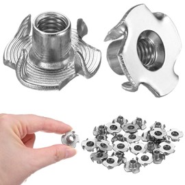 M METERXITY 25-Pack M6x8.7mm T-nut, Stainless Steel 4-Pronged Tee Nut Threaded Insert for Wood/Rock Climbing Holds/Furniture, Corrosion Resistant Fasteners