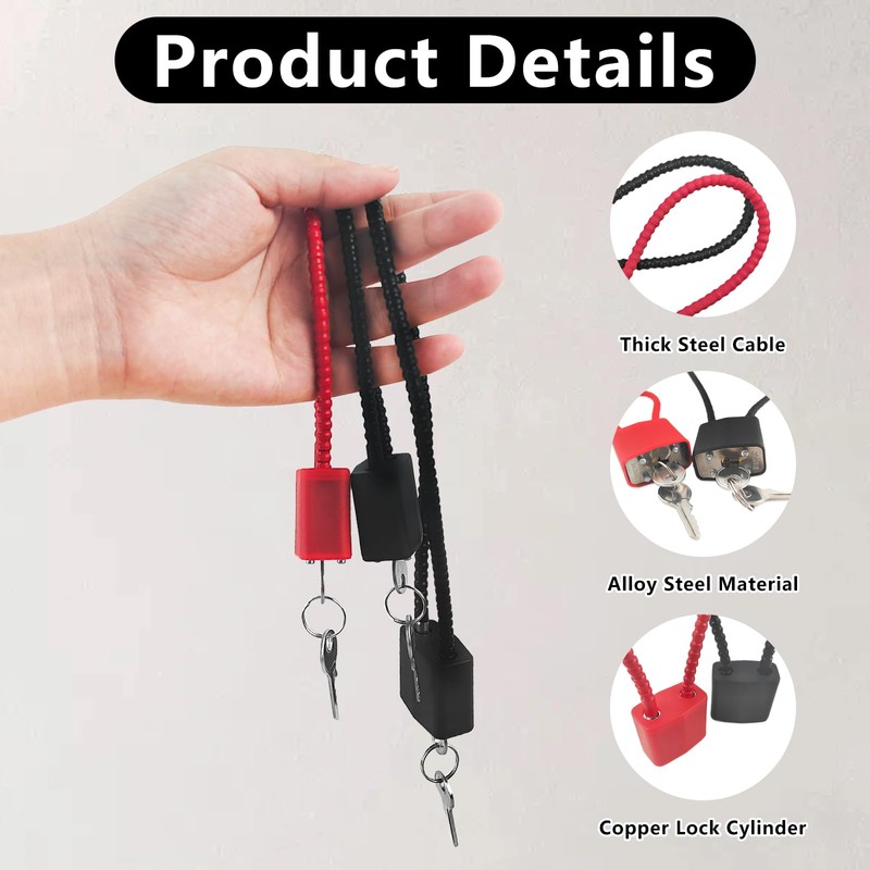 MOSTFUN 3 Pieces Cable Lock with Key, Heavy Duty Padlock